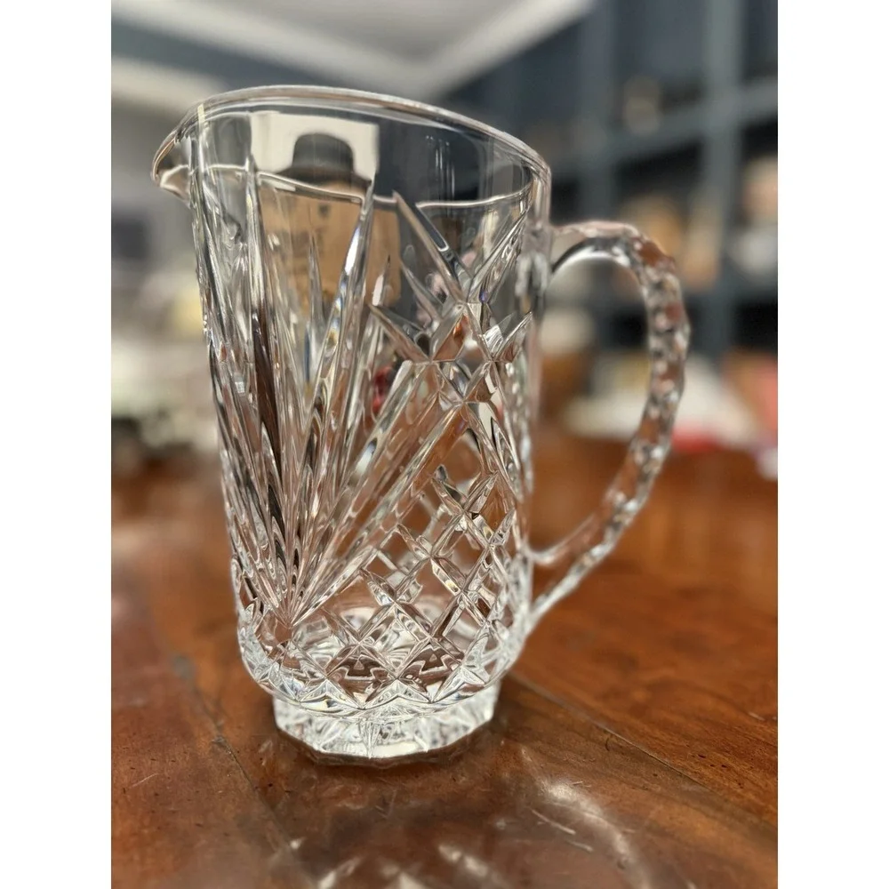 Masquerade by Cristal D'Arques Blown‎ Cut Glass Pitcher Textured Handle 50 Oz